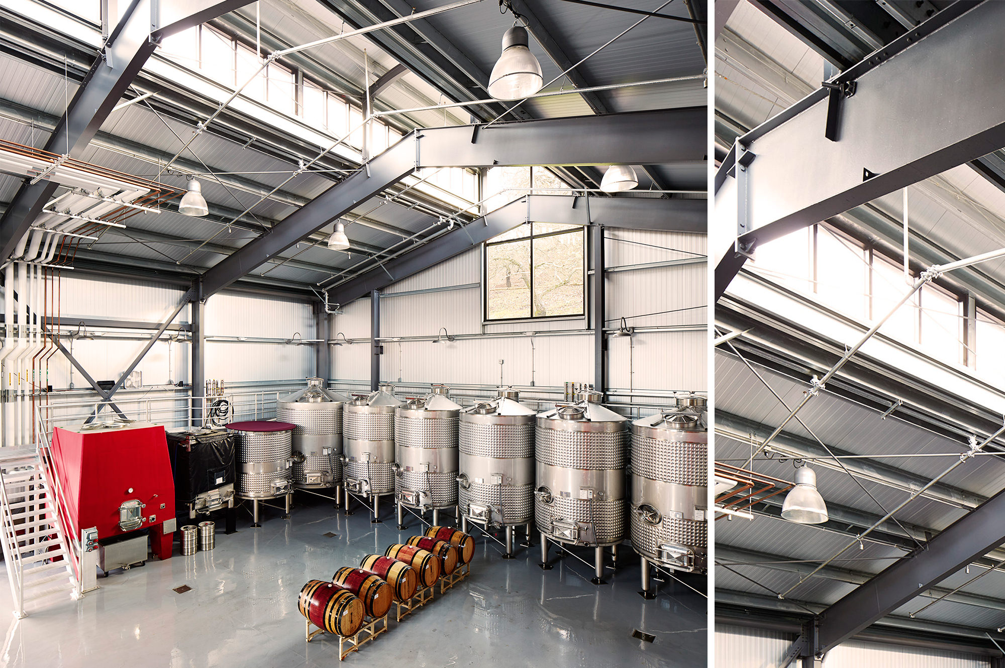 Interior of wine making room at B Cellars Winery