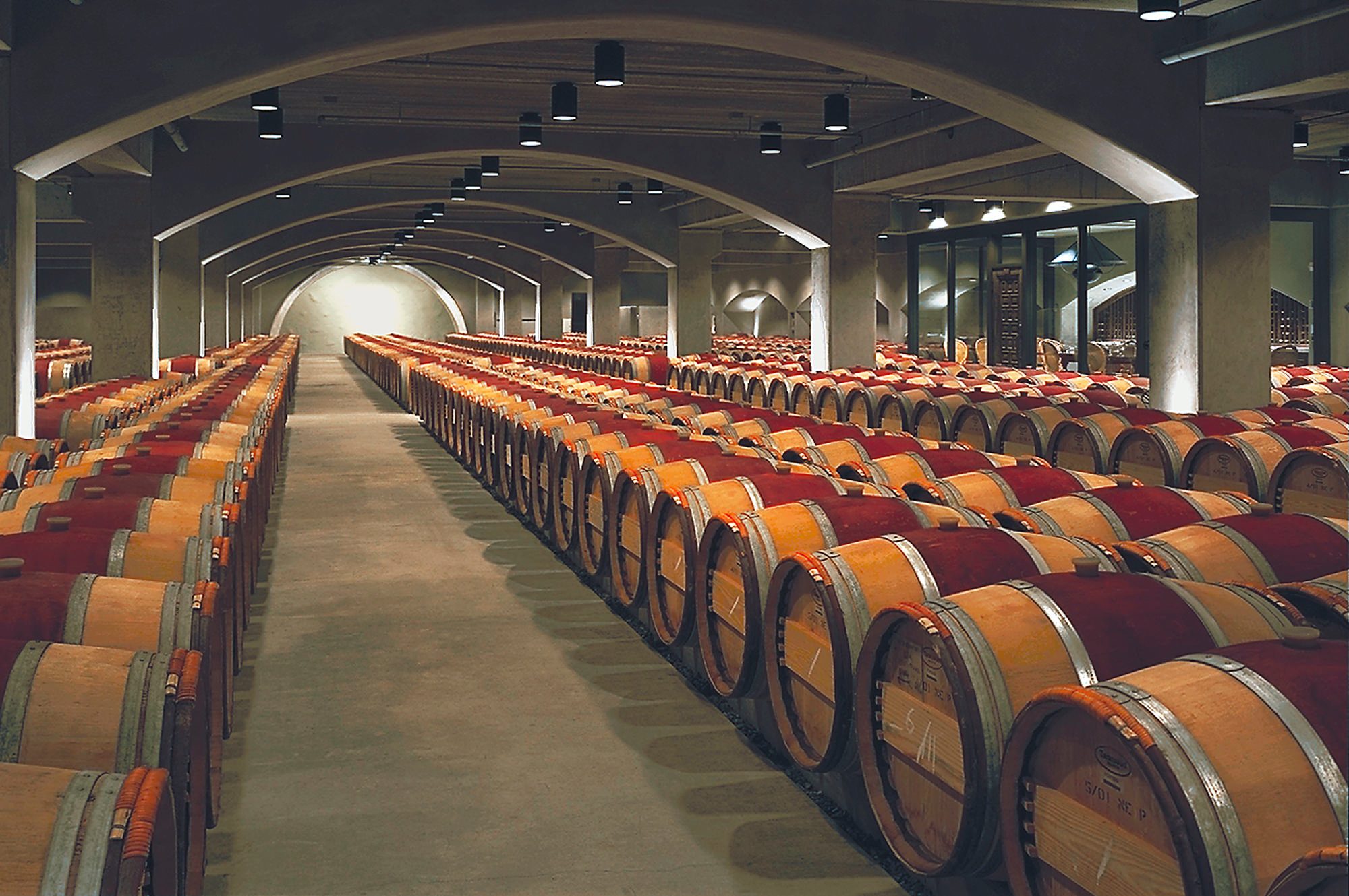 Wine barrel storage room at Robert Mondavi Winery