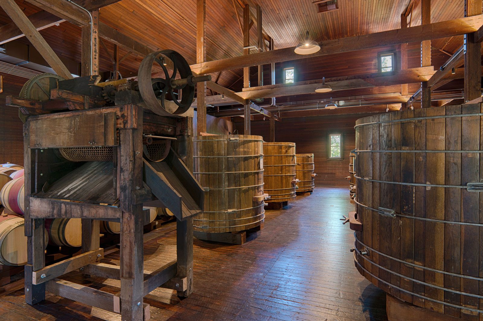 Antique crush pads and winery equipment at Trefethen Family Estates