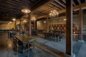 Seating area for tasting inside winery constructed in Northern California