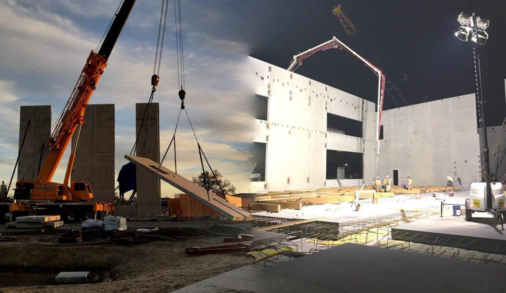 Construction crane lifting materials into place.