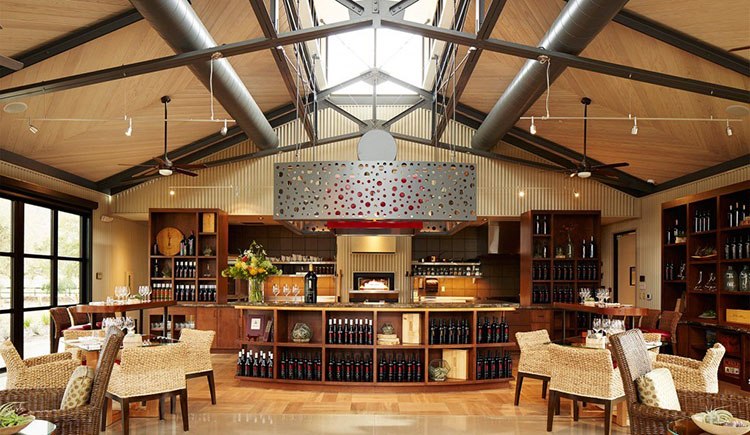 Interior of B Cellars tasting room constructed out of an eco-friendly pre-engineered metal building by Facility Development Company
