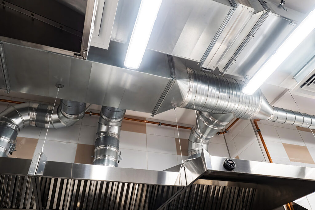 A ventilation system in a commercial kitchen