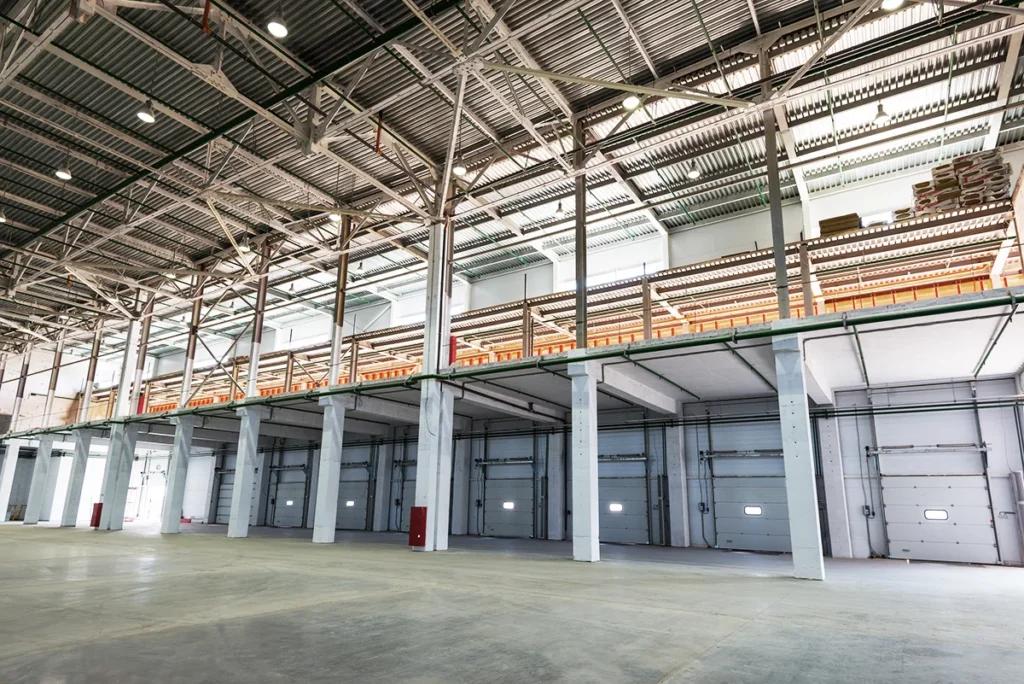 The interior of a warehouse with a mezzanine to maximize efficiency